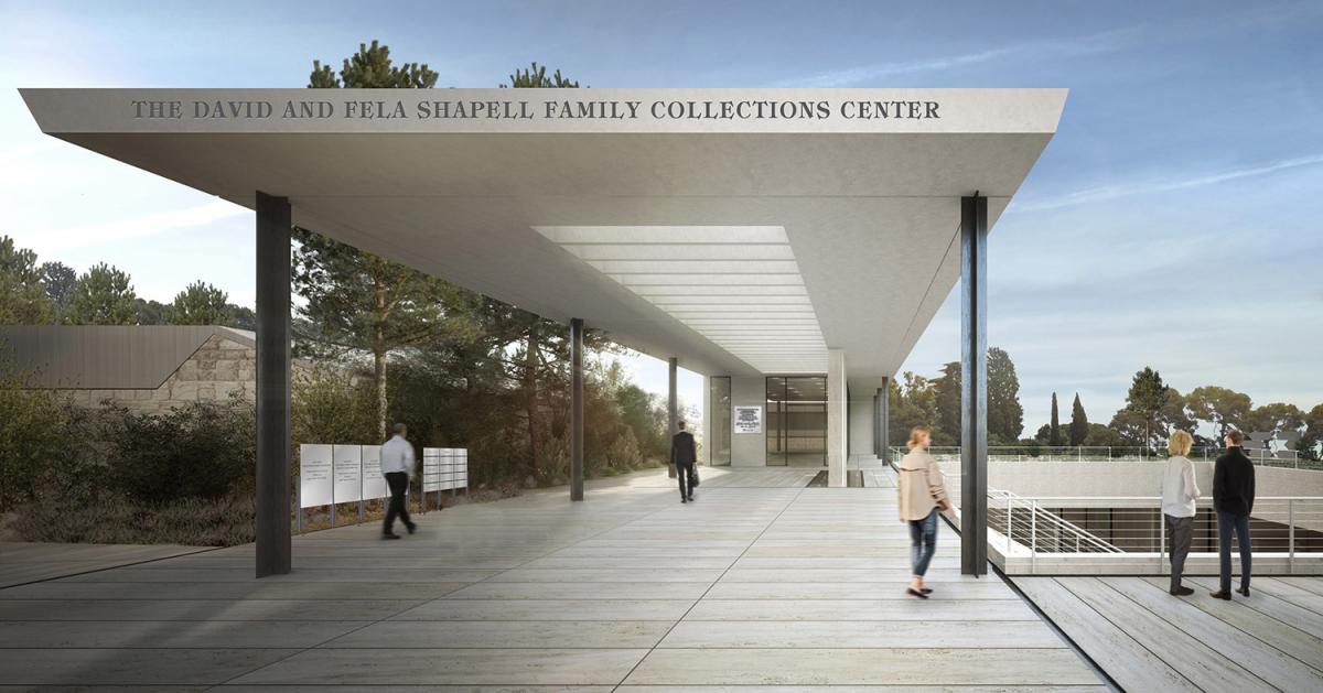 Architectural rendering of the entrance to the new David and Fela Shapell Family Collections Center Courtesy: Skora Architects Rendering: Gilad Lan